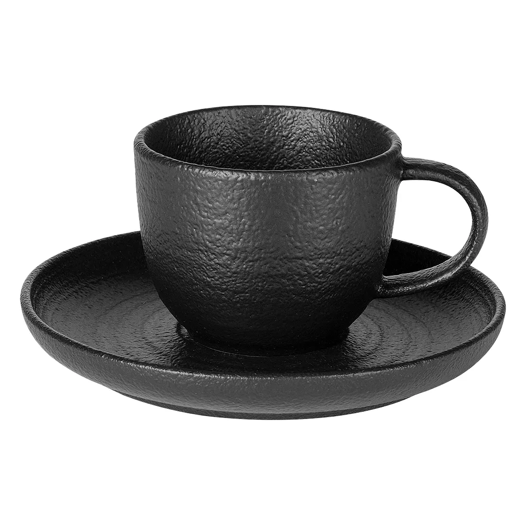 TRIBECA, set od dve keramičke šolje za cappuccino sa tacnama, 2 x 180 ml, crni