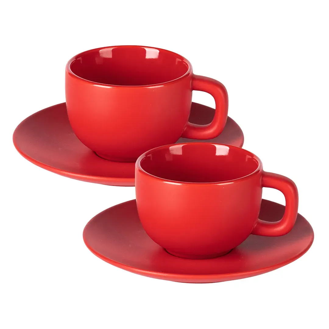 TOTEM, set od dve keramičke šolje za cappuccino sa tacnama, 2 x 200 ml, crveni