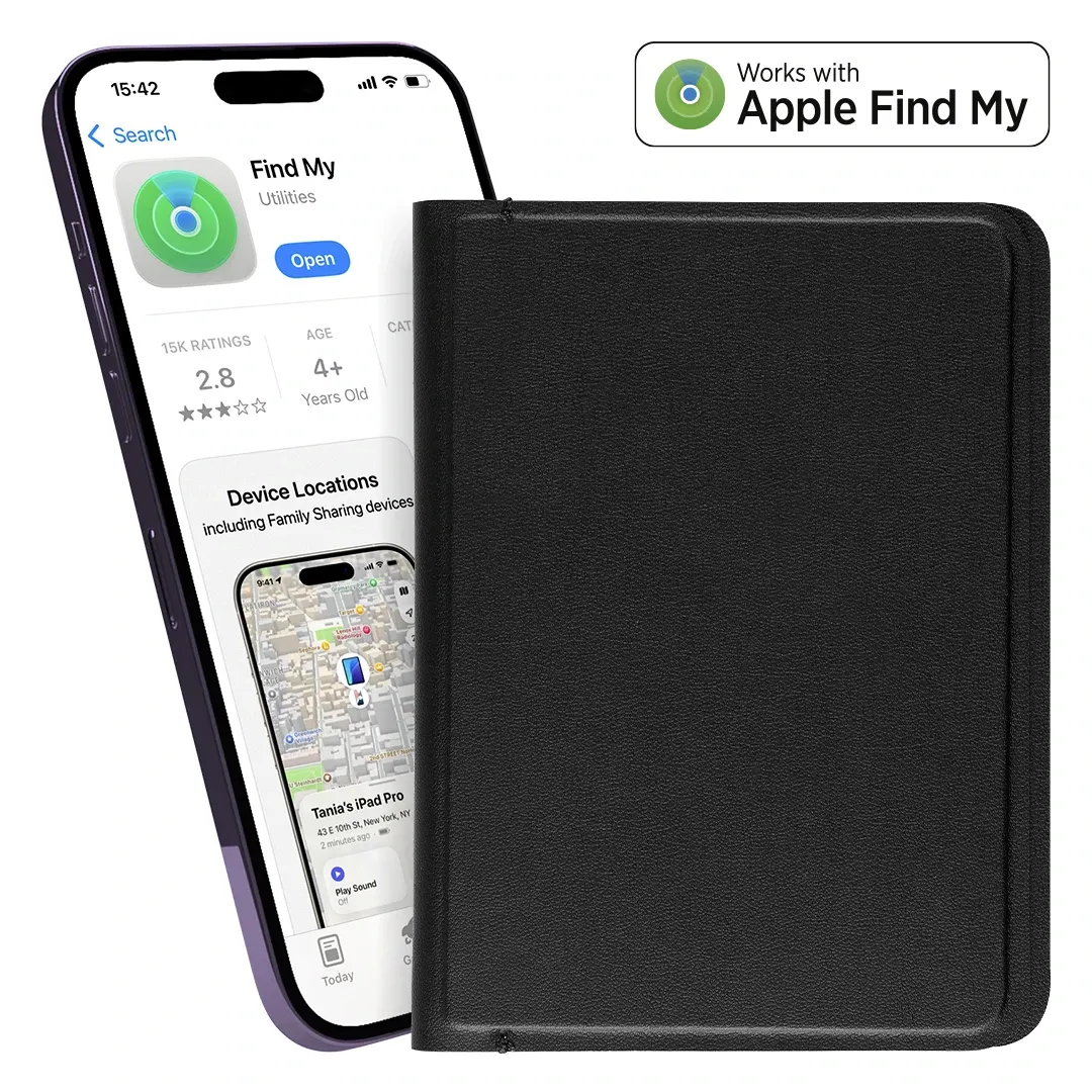 PASSPORT FINDER, find my futrola za pasoš sa funkcijom lociranja, crna