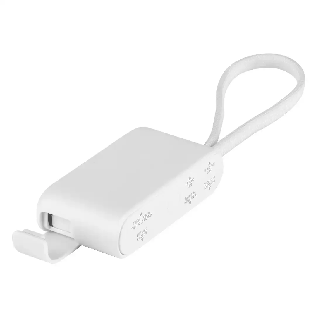 CRUX, plastična kutijica sa usb kablom, adapterima i držačem za mobilne uređaje, 8/1, bela