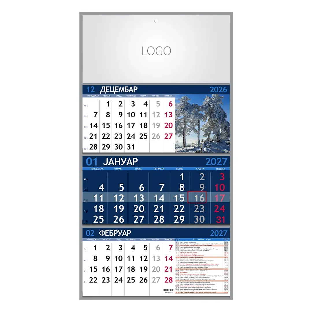 PRIRODA 07, zidni kalendar: 3 x 12 listova, tromesečni, trodelni