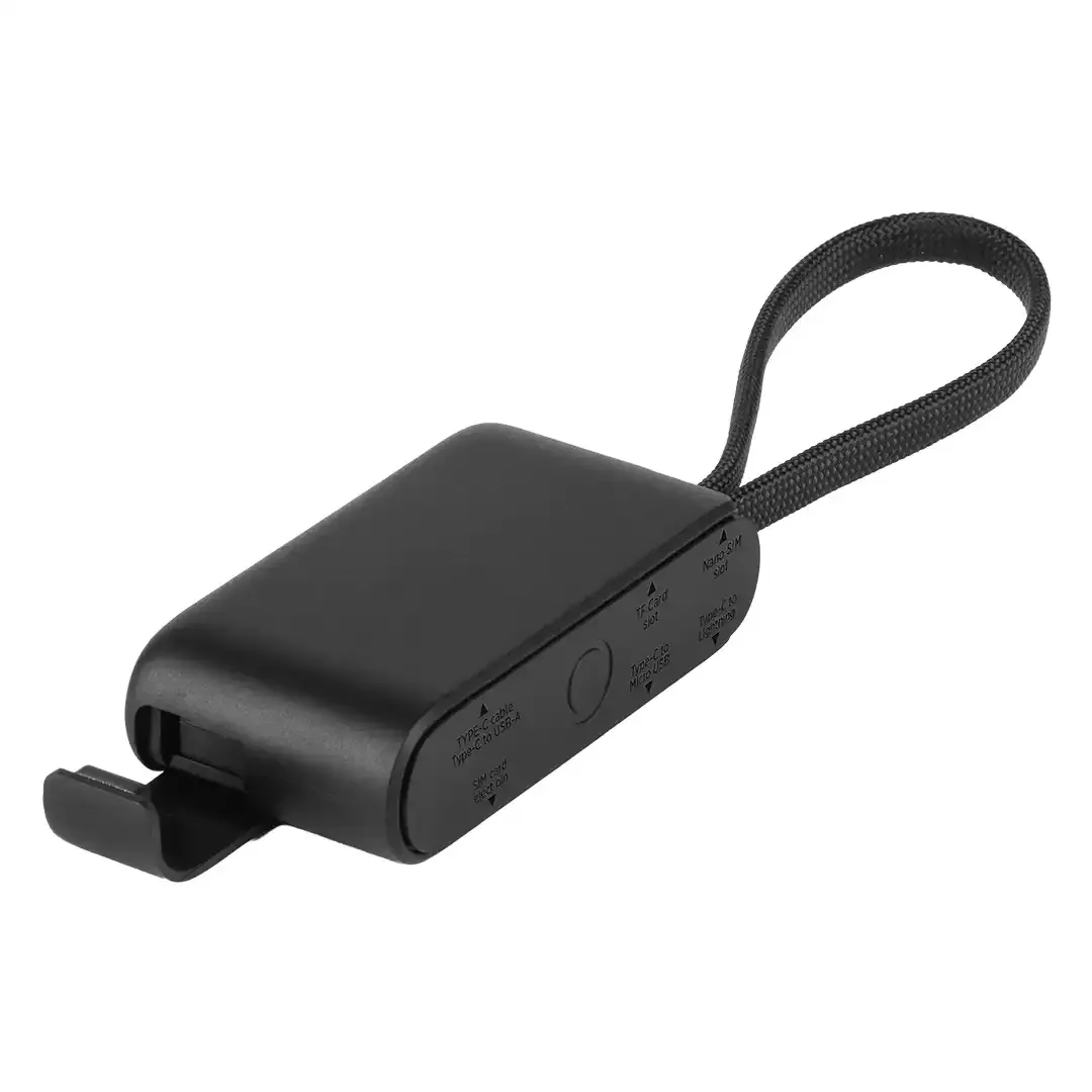 CRUX, plastična kutijica sa usb kablom, adapterima i držačem za mobilne uređaje, 8/1, crna