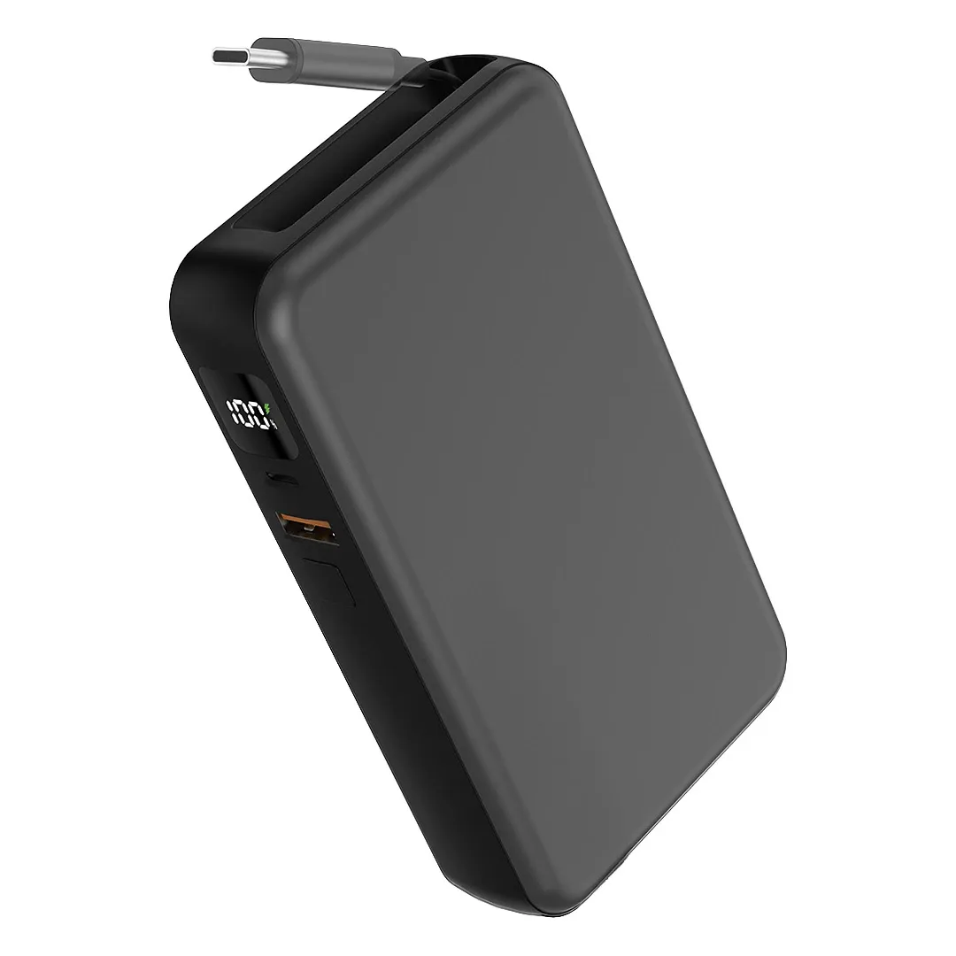 HOPSON 10PD, pomoćna baterija, 10.000 mah, sa kablom na izvlačenje, tamno siva