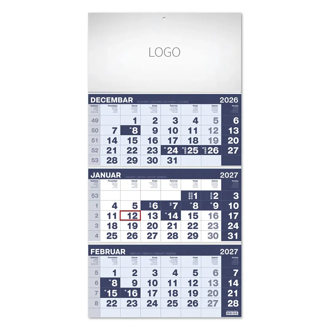 POSLOVNI 17, zidni kalendar, 3 x 12 listova, tromesečni, trodelni