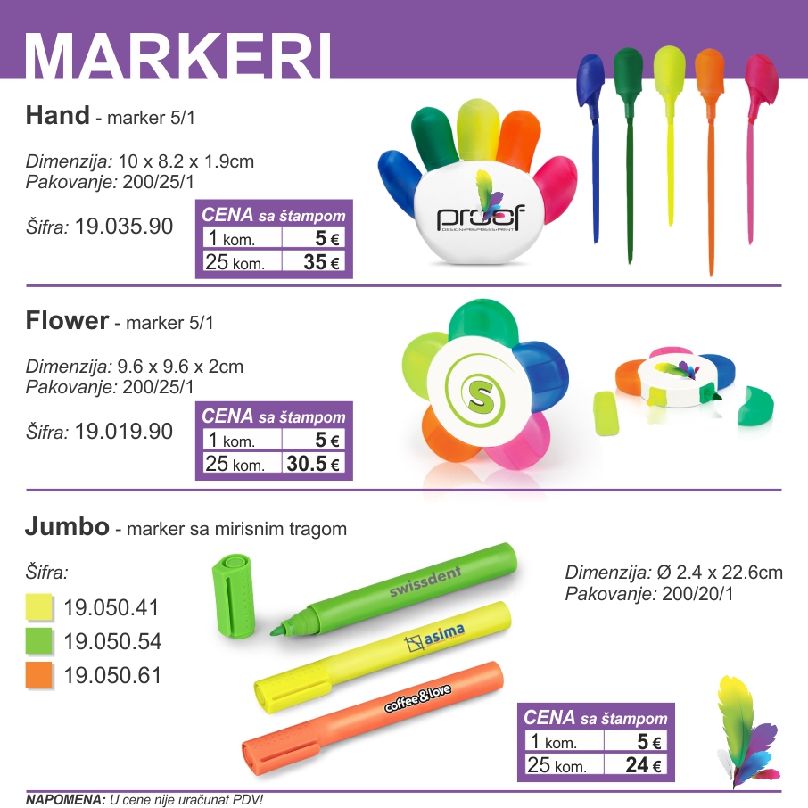 Kataloški list: Markeri — Hand, Flower, Jumbo