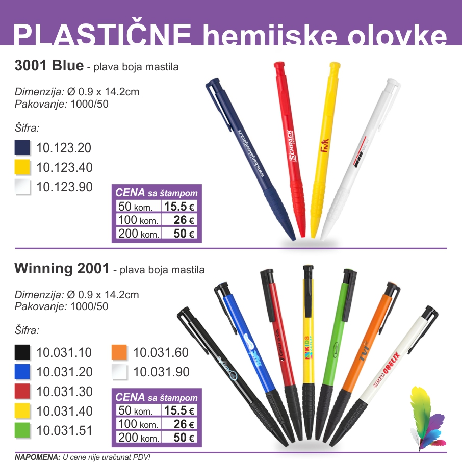 Kataloški list: Plastične olovke — 3001 Blue, Winning 2001
