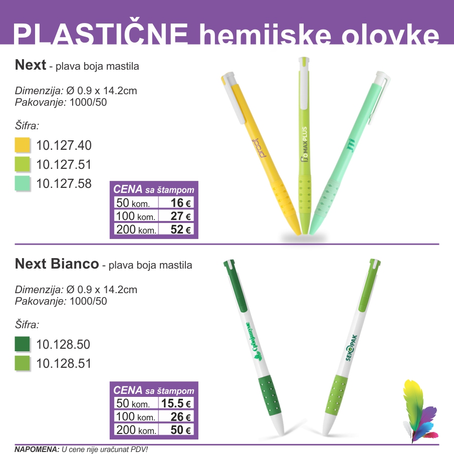 Kataloški list: Plastične olovke — Next, Next Bianco