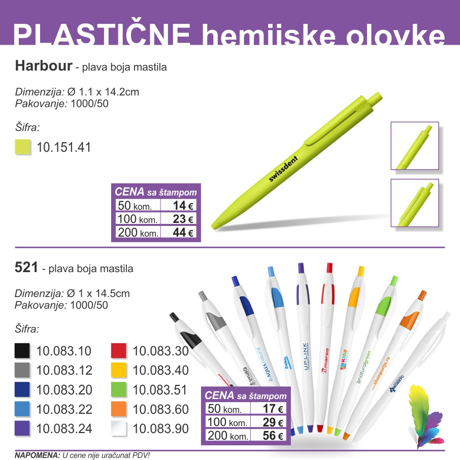 Kataloški list: Plastične olovke — Harbour, 521