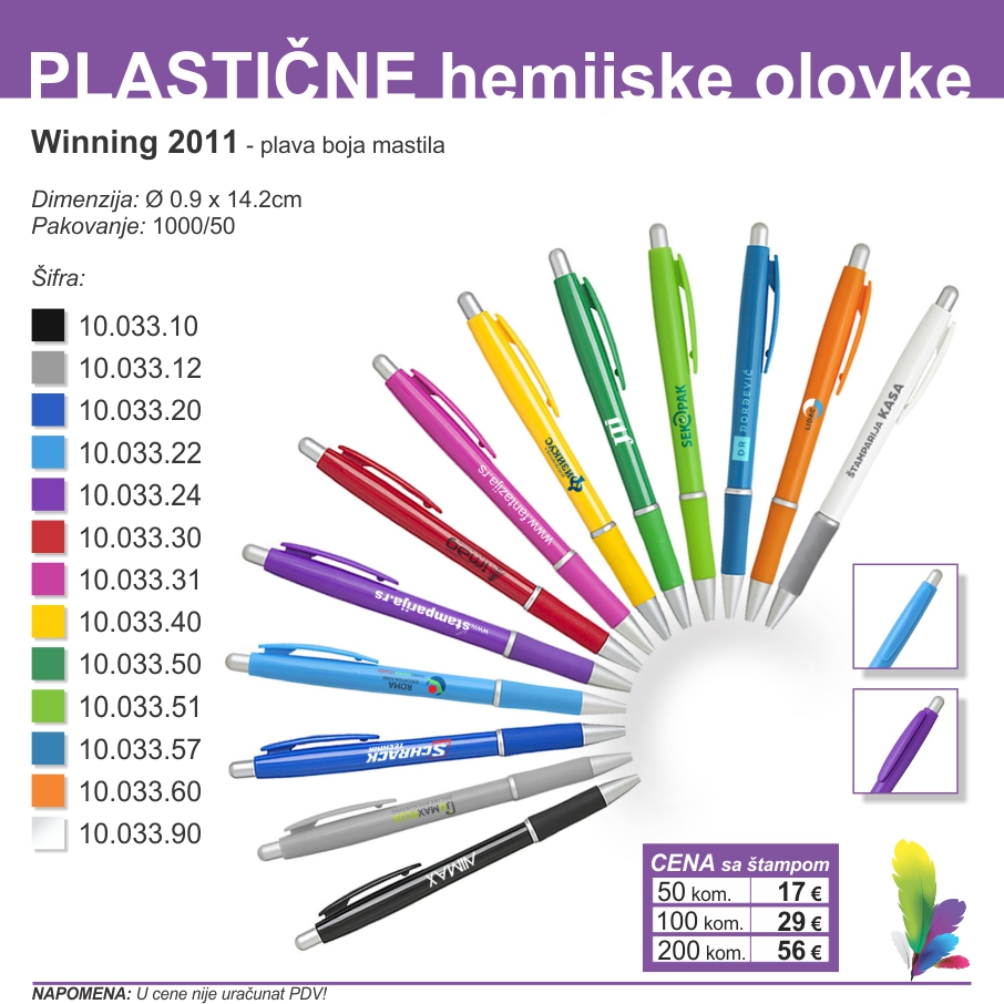 Kataloški list: Plastične olovke — Winning 2011