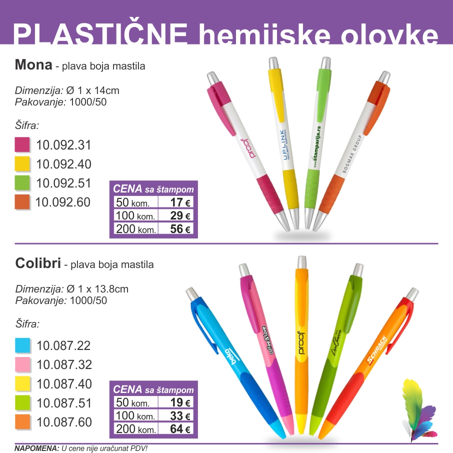 Kataloški list: Plastične olovke — Mona, Colibri