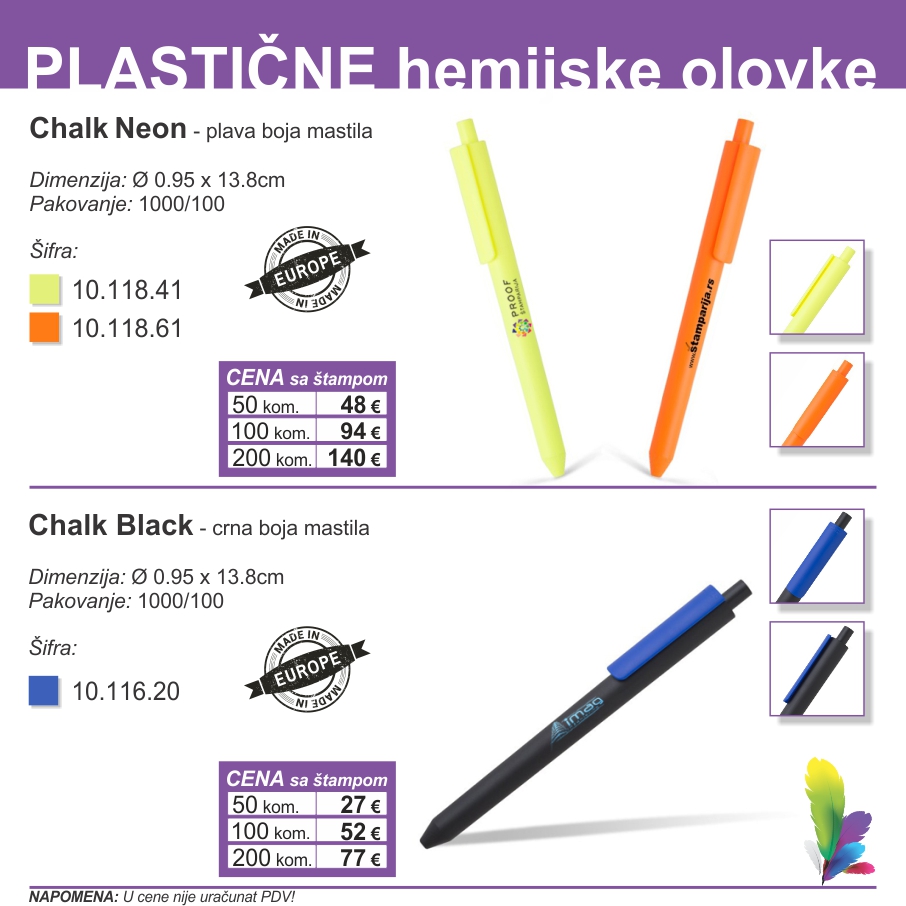Kataloški list: Plastične olovke — Chalk Neon, Chalk Black