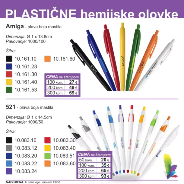 Amiga 521 Plasticne Olovke Sa Stampom
